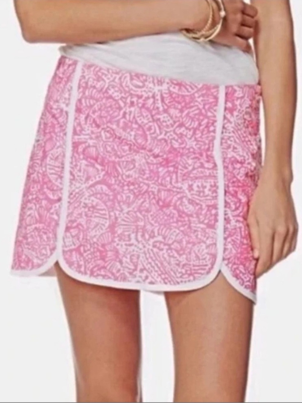 Lilly Pulitzer Cala hot pink mini skirt with beach pattern and white trim LINED